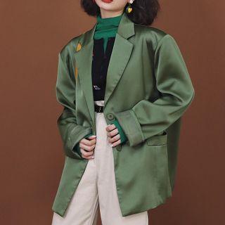 Single-breasted Satin Blazer Green - One Size