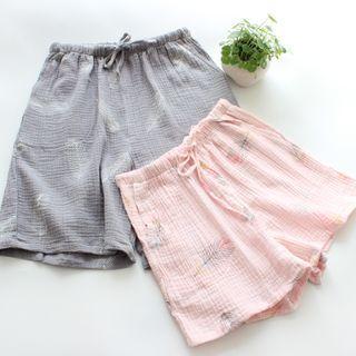 Couple Matching Feather Print Lounge Shorts