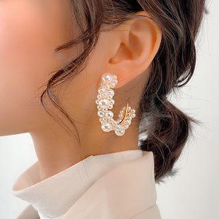 Faux Pearl Open Hoop Earring 1 Pair - Faux Pearl Earrings - White - One Size