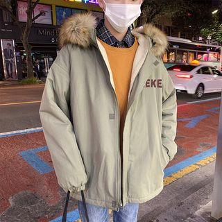 Furry Trim Lettering Parka