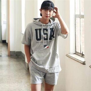 Usa Lettering Short-sleeve Hoodie