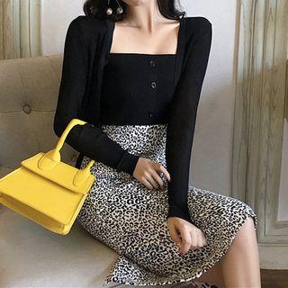 Open Front Knit Jacket / Strapless Knit Top / High Waist Skirt / Set