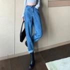 High-waist Lace-up Straight-cut Jeans