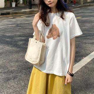 Short-sleeve Bear Printed T-shirt White - One Size