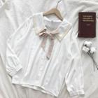 Ribbon Lace-up Peter-pan Collar Chiffon Long-sleeve Blouse