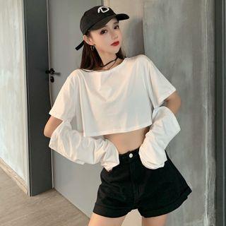 Double Breasted Vest / Long-sleeve Plain Cutout T-shirt