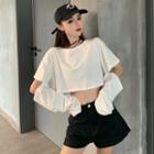Double Breasted Vest / Long-sleeve Plain Cutout T-shirt