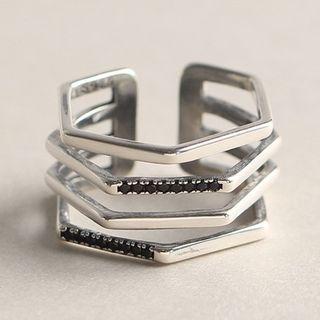Geometric Rhinestone Ring Silver - 925 Silver