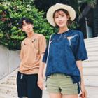 Couple Matching Embroidered Faux Suede Short-sleeve T-shirt