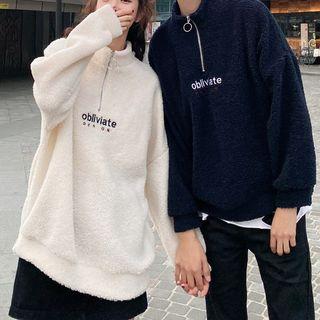 Couple Matching Lettering Fleece Half-zip Pullover