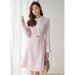 Inset Tie Laced-collar A-line Dress