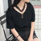 Plain Short Sleeve T-shirt With Lace Necklace