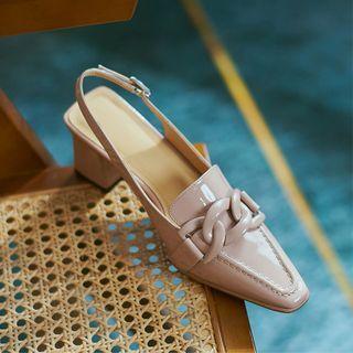 Chain Chunky Heel Slingback Sandals