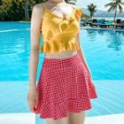 Set: Ruffle Tankini Top + Plaid Swim Skirt