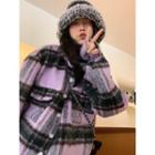 Plaid Shirt Jacket Jacket - Plaid - Purple - One Size
