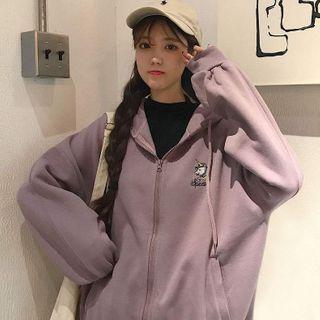 Unicorn Embroidered Zip Hoodie