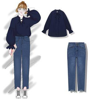 Chiffon Long-sleeved Top + Jeans