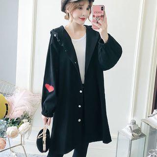 Hooded Heart Applique Buttoned Jacket