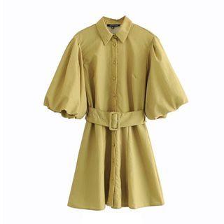 Puff-sleeve Mini Collared Dress