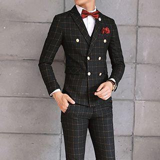 Plaid Double-breasted Blazer