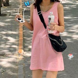 Embroidered Sleeveless Dress Pink - One Size