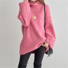 High-neck Wide-sleeve Rib-knit Sweater