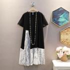 Short-sleeve Panel Polka Dot Dress