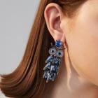 Faux Crystal Owl Dangle Earring 1 Pair - As Shown In Figure - One Size