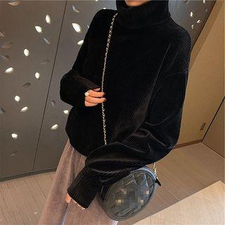 Long-sleeve Turtleneck Corduroy Top