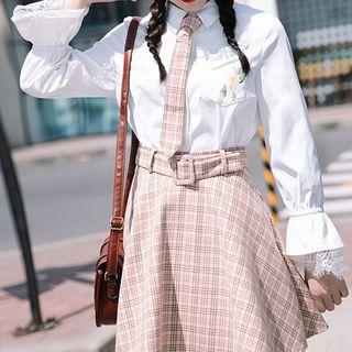 Floral Print Long-sleeve Shirt With Tie