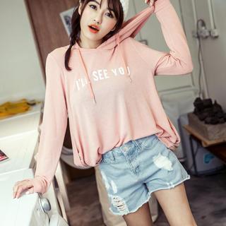 Long-sleeve Hooded Loose-fit Top