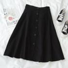 Medium Long Plain A-line Skirt Black - One Size