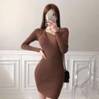 V-neck Twist-front Rib-knit Dress