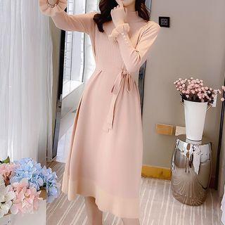 Flared-cuff Ribbed Midi Sweater Dress
