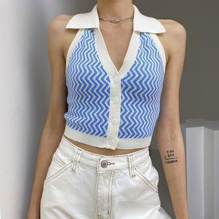 Collared Chevron Stripe Knit Tank Top