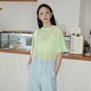 Letter-embroidered Metallic Knit Top