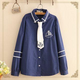 Sailboat Embroidered Shirt With Tie