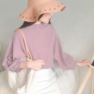 Plain Mock-neck Corduroy Sweatshirt