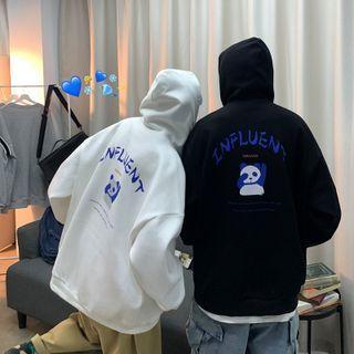 Couple Matching Panda Print Zipped Hoodie
