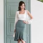 Cut Out Blouse / Ruffle Midi Skirt
