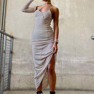 Single Long-sleeve Maxi Sheath Dress