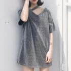 Cut Out Front Glittered Elbow Sleeve Tunic
