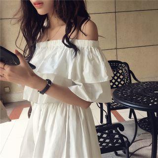 Plain Off-shoulder Ruffle A-line Dress