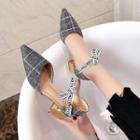 Lettering Strap Chunky Heel Plaid Sandals