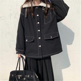 Contrast Stitching Jacket Black - One Size