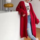 Open Front Plain Knit Long Cardigan