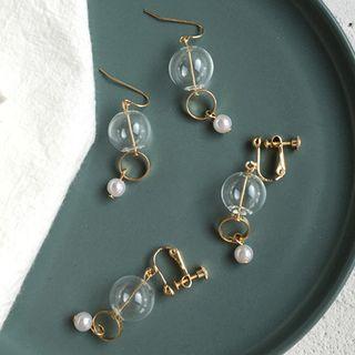 Faux Pearl Glass Ball Dangle Earring E996 - 1 Pair Hook Earring - One Size