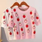 Short-sleeve Fruit Print Knit Top