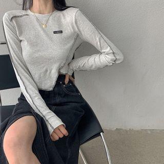 Long-sleeve Applique Asymmetrical T-shirt