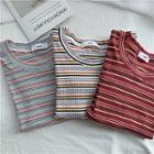 Striped Rib-knit Short-sleeve T-shirt